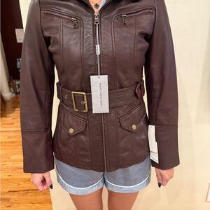 Marc New York Women's Dark Brown Leather Jacket with Belt